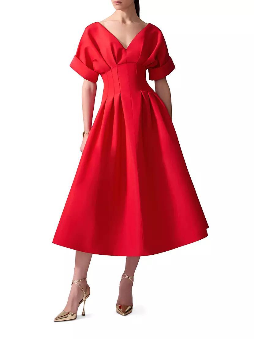 Womens Gathered Silk V-Neck Cocktail Dress Product Image