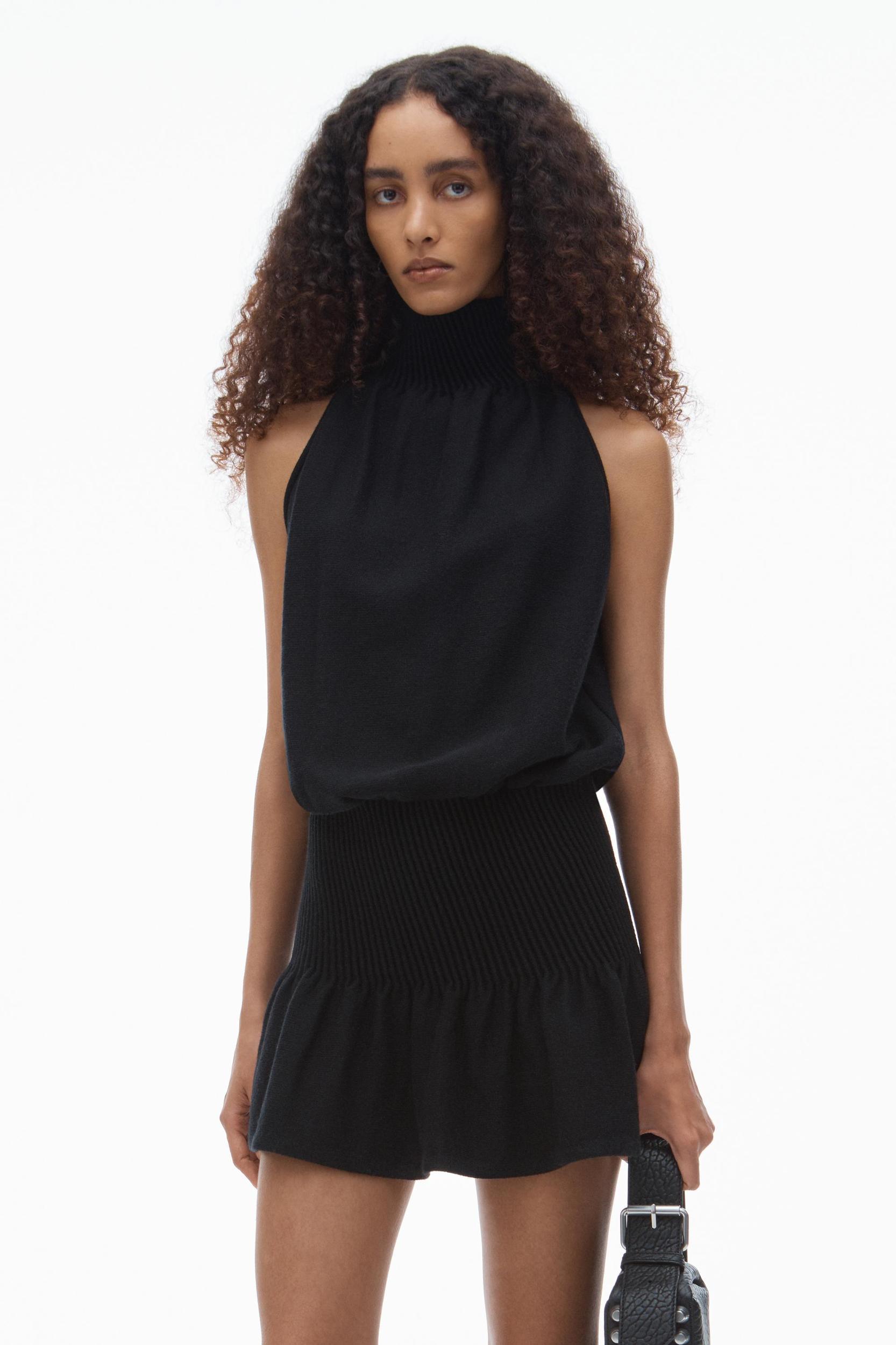 Ruched Turtleneck Halter Dress Product Image