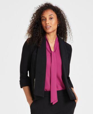 Kasper Womens Stretch Crepe Open-Front Long Sleeve Blazer Product Image