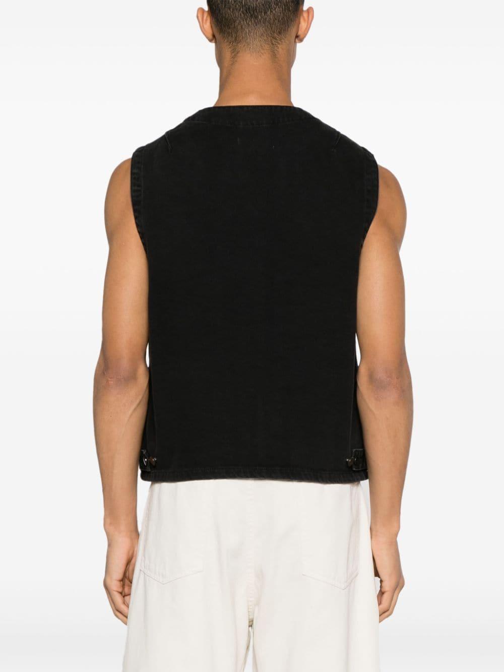 V-neck Sleeveless Denim Gilet In Black Product Image