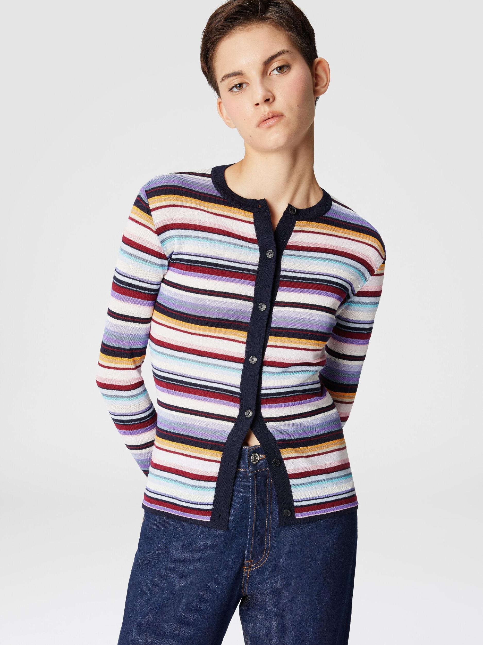 Striped wool and viscose knit cardigan Product Image