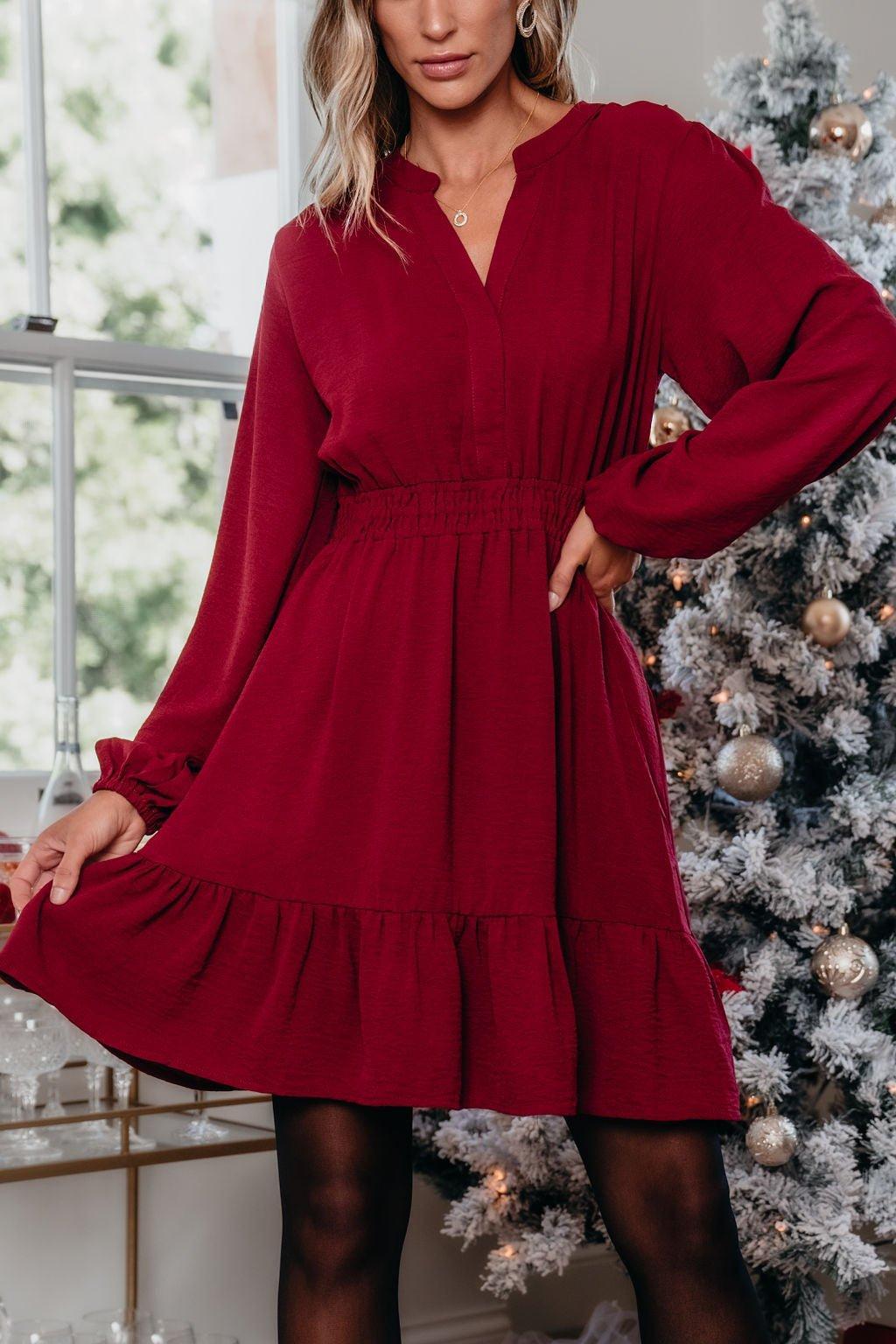 Office Party Burgundy Mini Dress-FINAL SALE Product Image