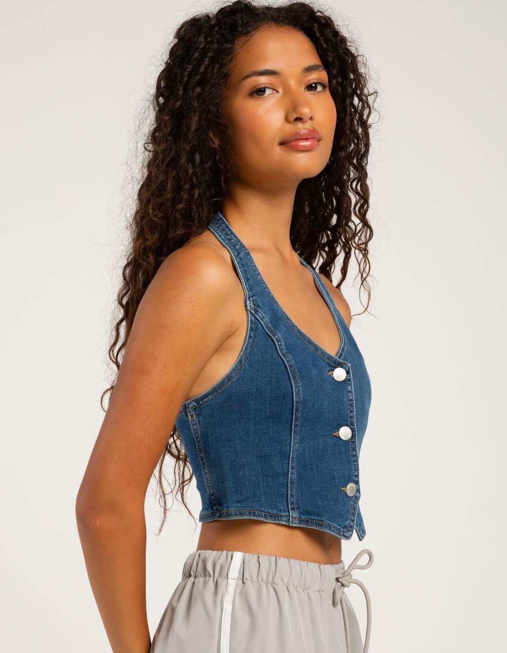 RSQ Womens Denim Halter Top - MEDIUM WASH Product Image