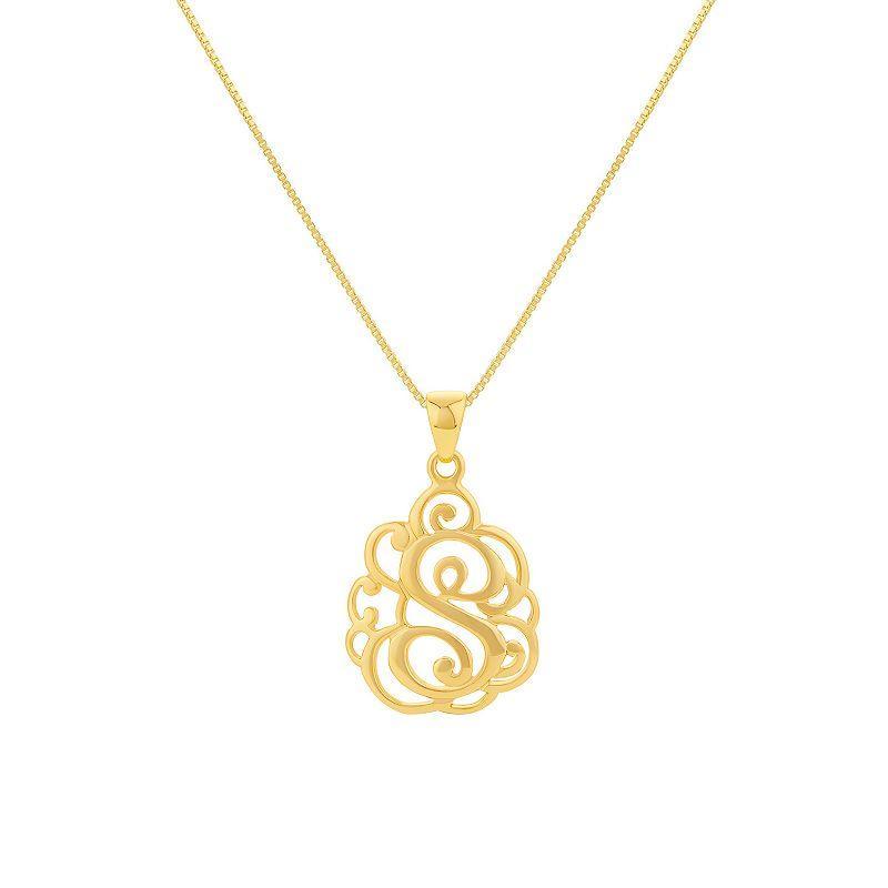 PRIMROSE Sterling Silver Monogram Initial Pendant Necklace, Women's, Size: 18", Gold Tone T Product Image