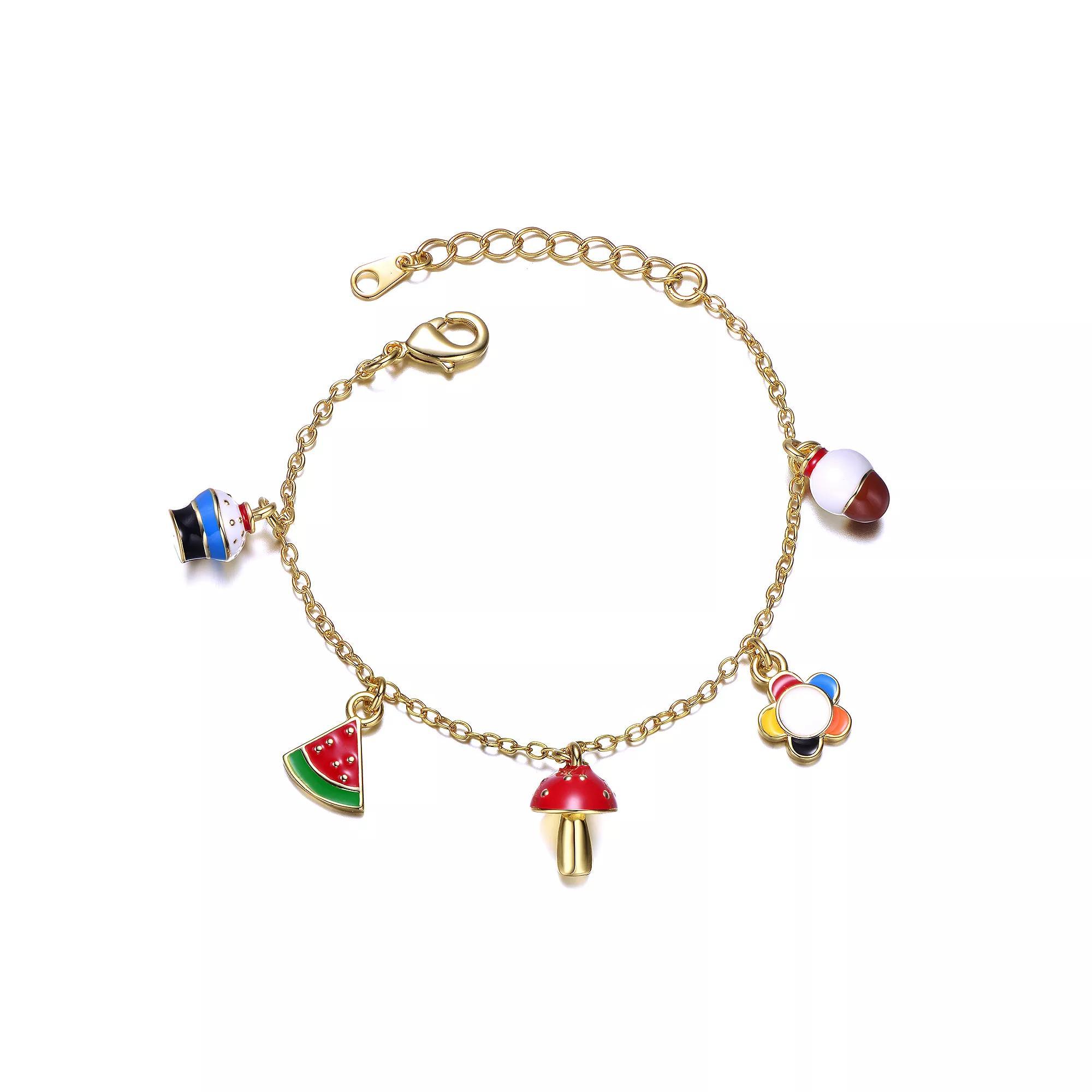 Kids 14k Gold Plated Enameled Charm Bracelet, Womens Multicolor Product Image