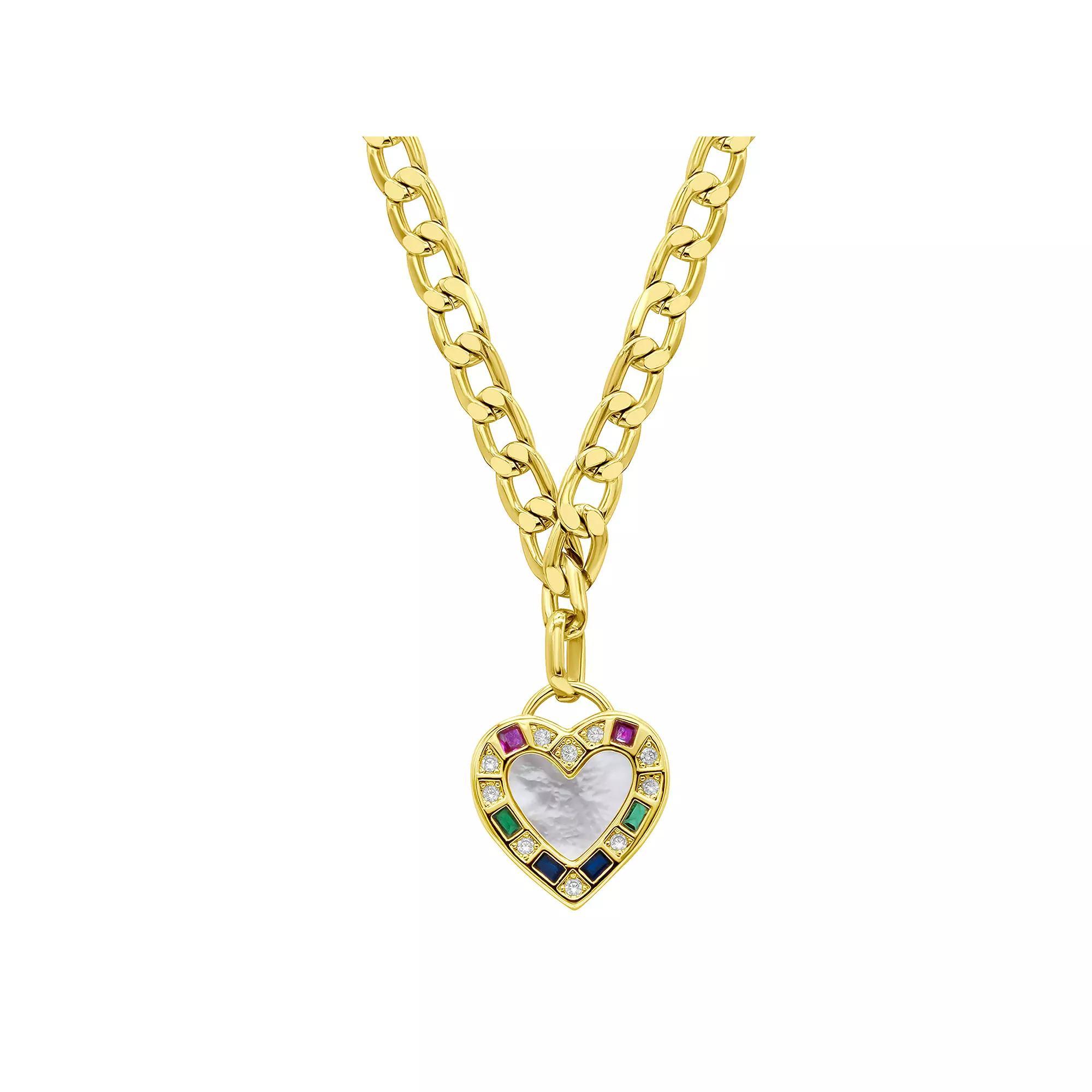 Adornia 14k Gold Plated Figaro Chain Mother-of-Pearl Heart Necklace, Women's, Size: 18", White Product Image