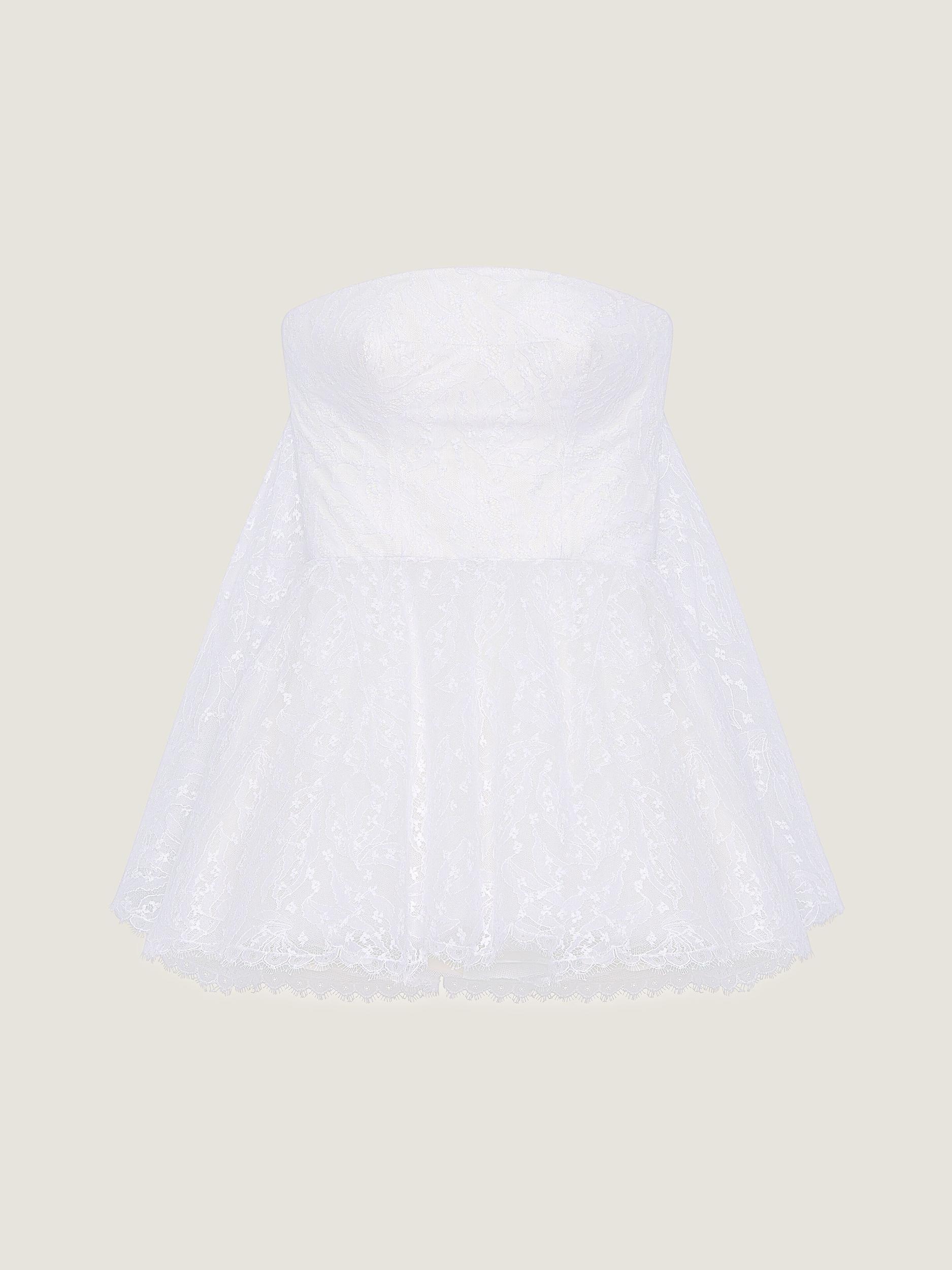 Mini bustier dress in lace with cape Product Image