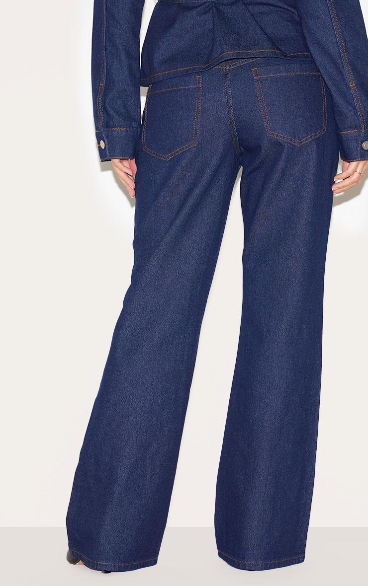 Indigo Mid Waist Contrast Stitch Flared Jeans Product Image