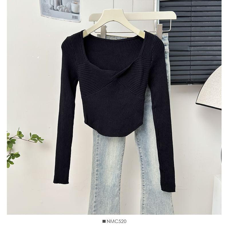 Deep V-Neck Twisted Crop T-Shirt Product Image