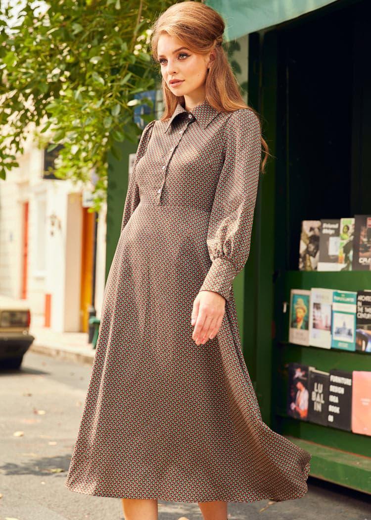 Romantic Era Button Front Midi Dress Product Image