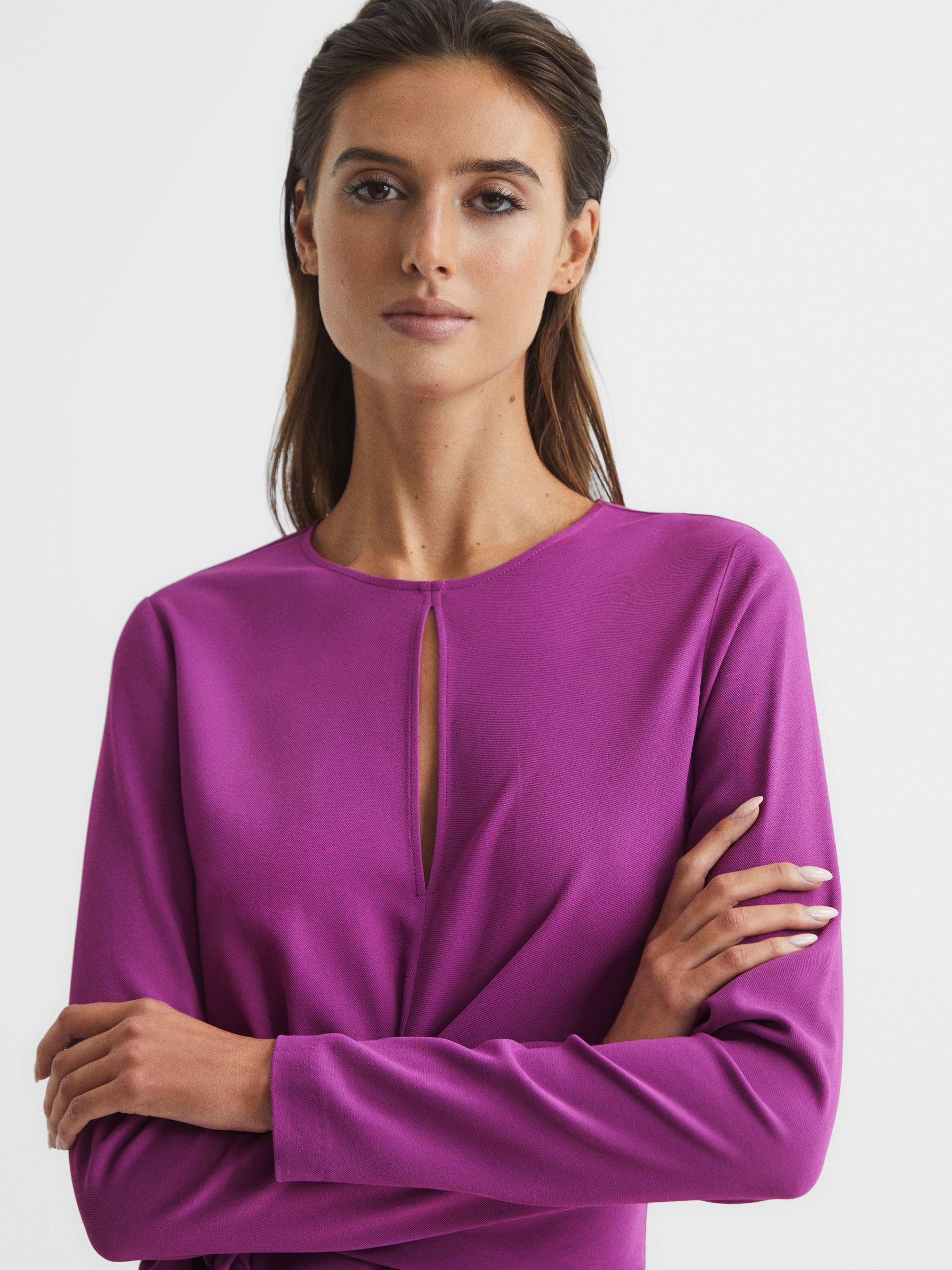 Tie Waist Bodycon Midi Dress in Magenta Product Image