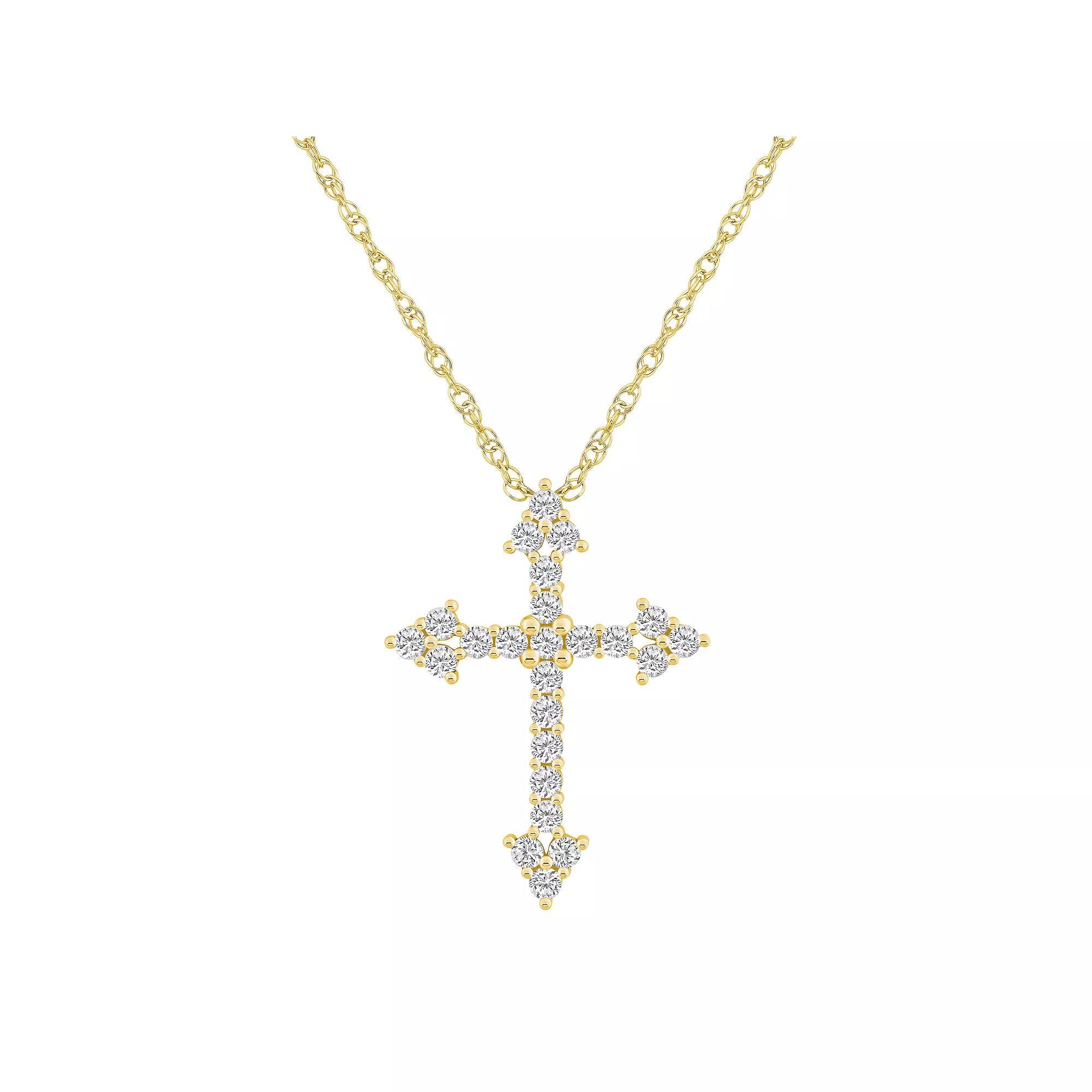 Alyson Layne 10k Gold 1/2 Carat T.W. Diamond Cross Pendant Necklace, Women's, Size: 18" Product Image