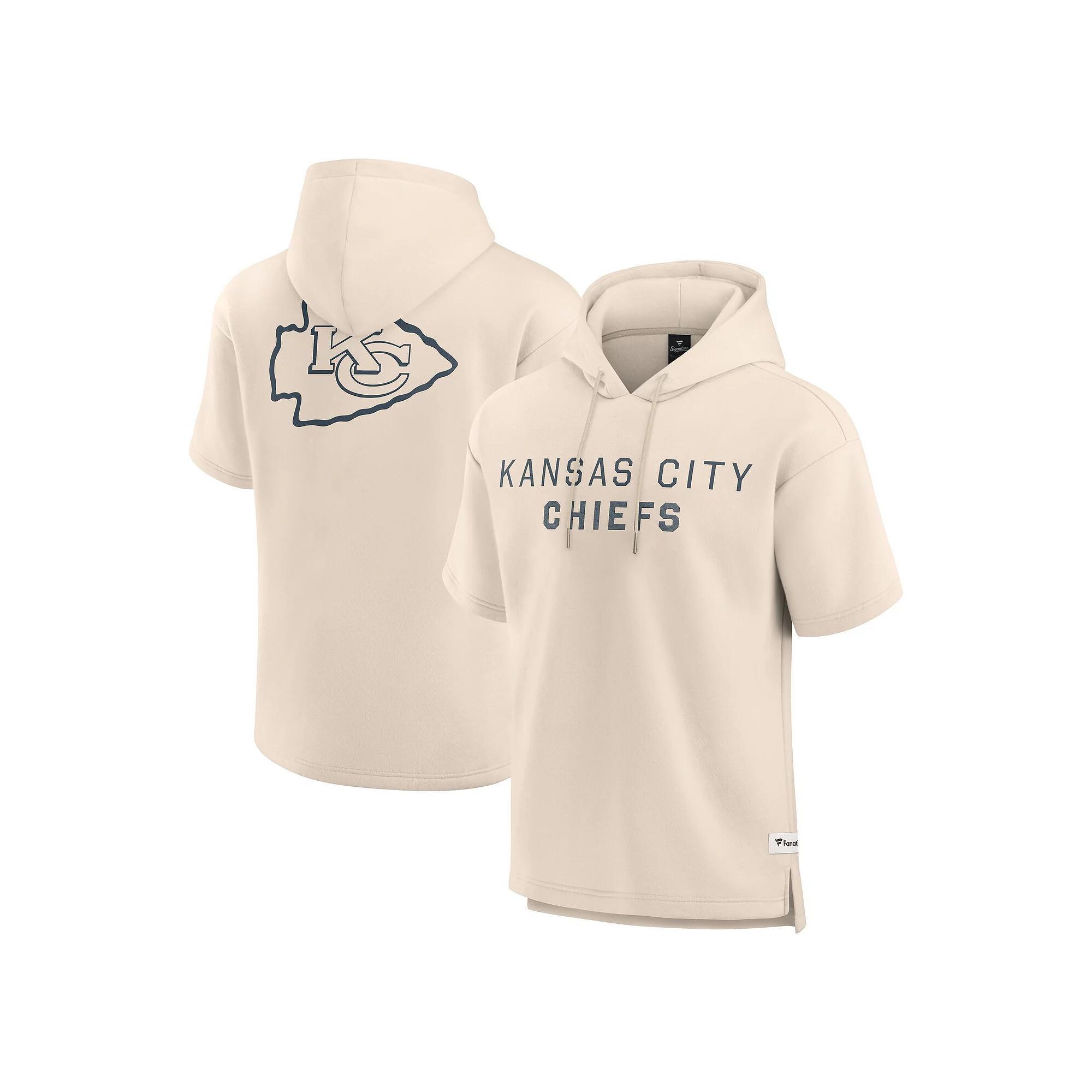 Men's Fanatics Cream Kansas City Chiefs Elements Future Ground Lettering Short Sleeve Pullover Hoodie, Size: 2XL, Beige Product Image