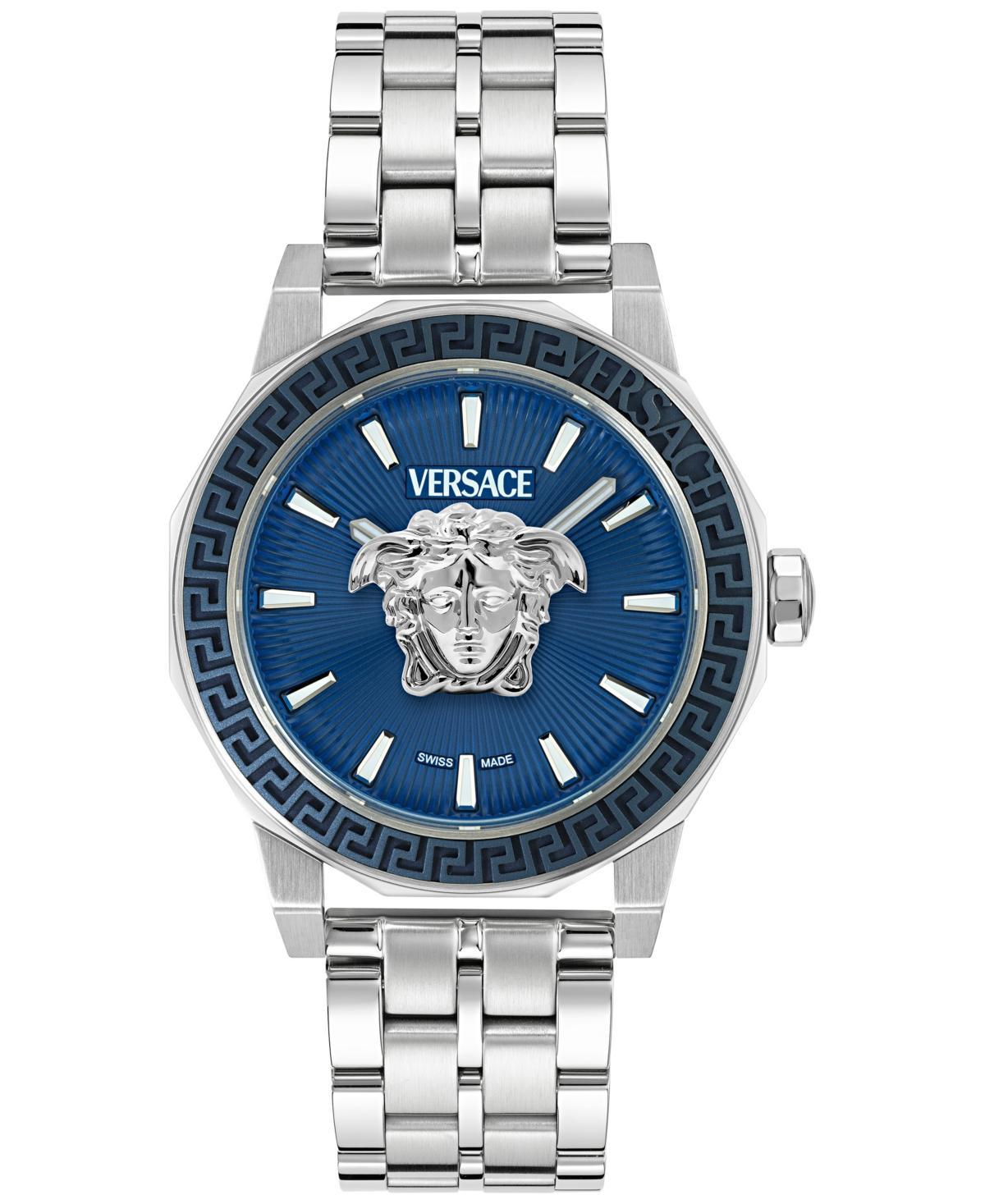 Versace Mens Medusa Deco Analog Stainless Steel Blue Guilloche Bracelet Watch Product Image
