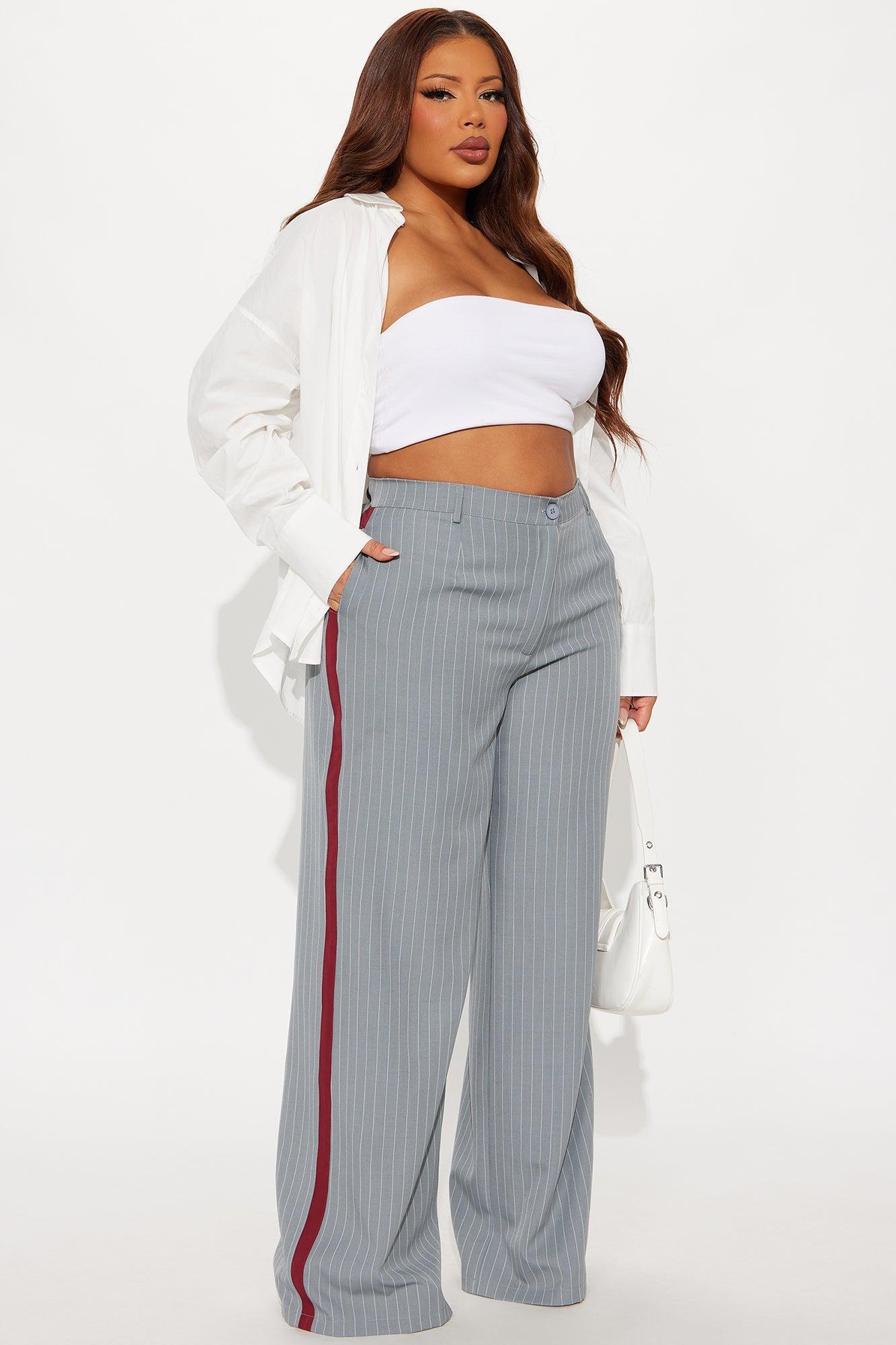 Different From The Rest Pinstripe Wide Leg Trouser Pant - Grey/combo Product Image