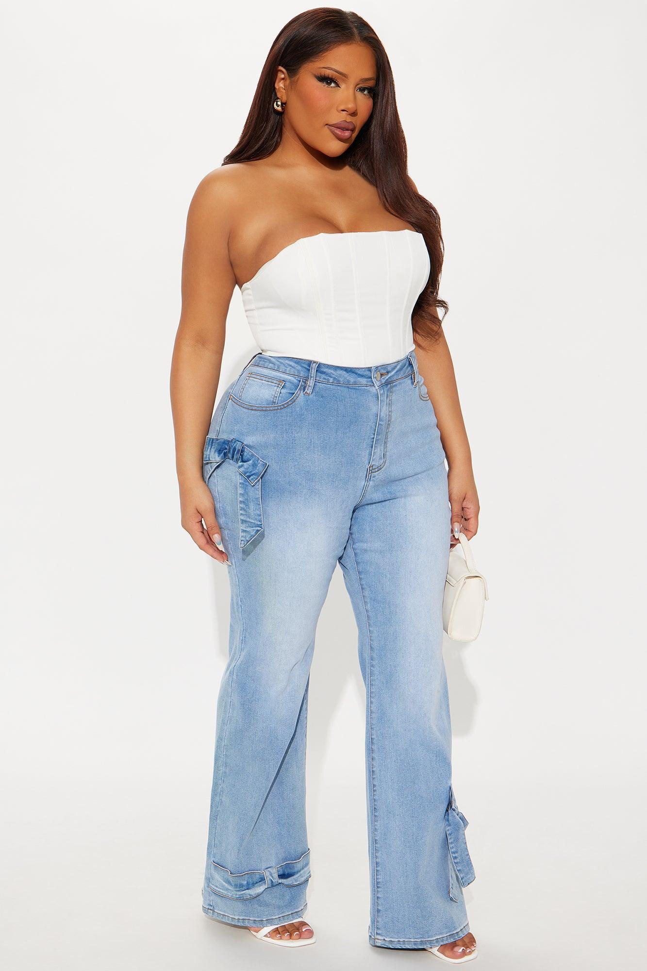 Brielle Bow Straight Leg Jeans - Light Wash Product Image