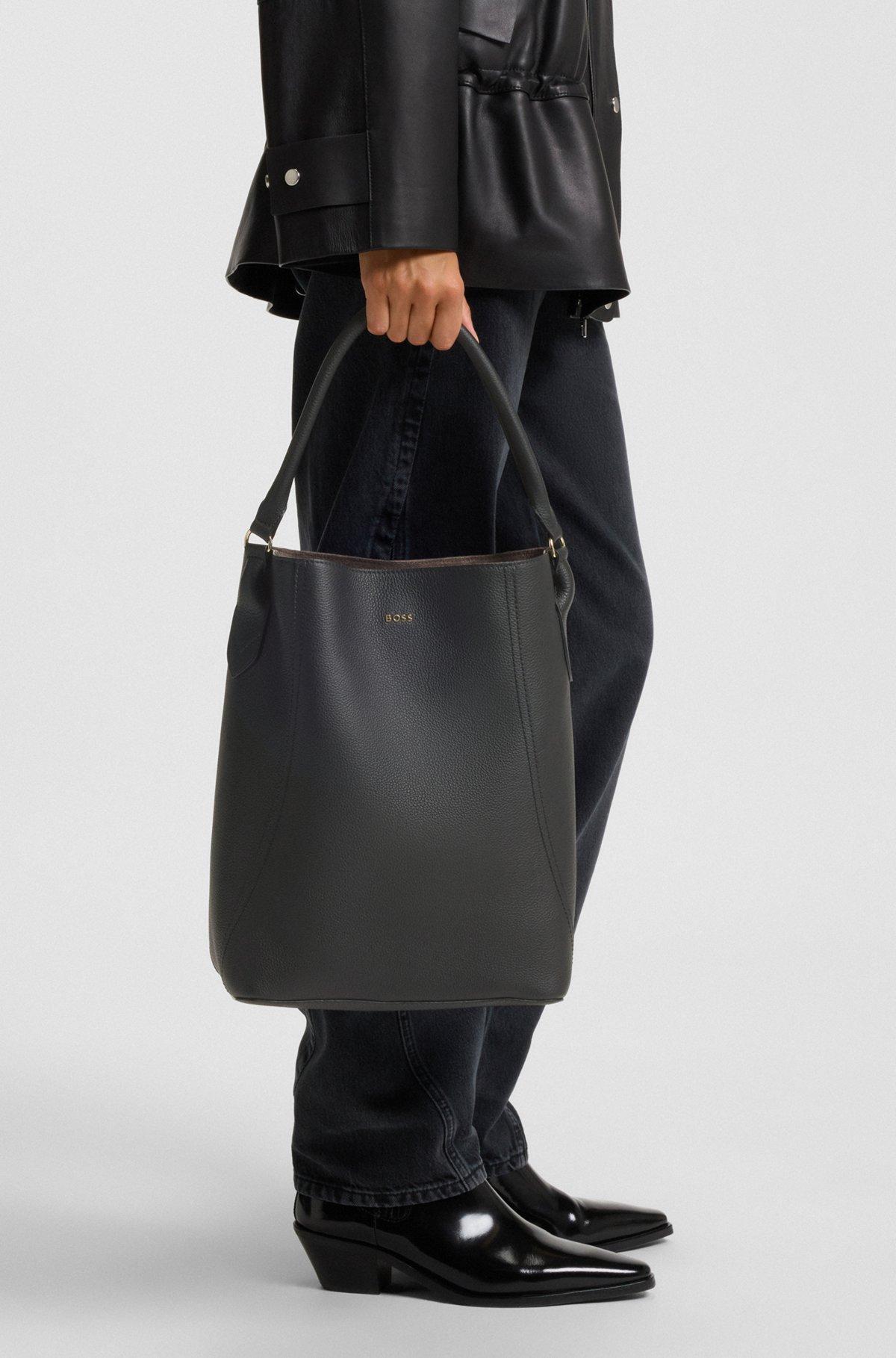 BOSS - Bucket bag in grained leather - Black Product Image