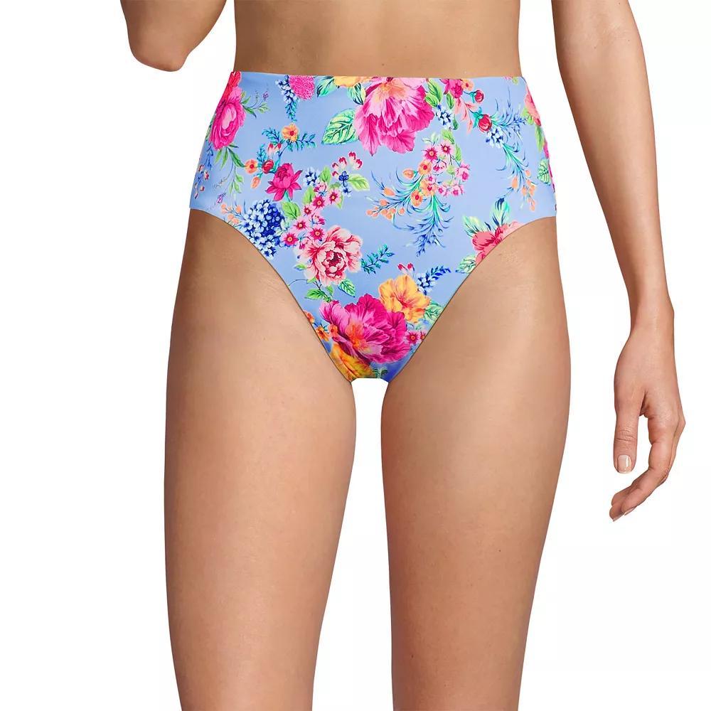 Women's Lands' End Smoothing High Waisted Bikini Bottoms, Size: 12, Deep  Blue Floral Product Image