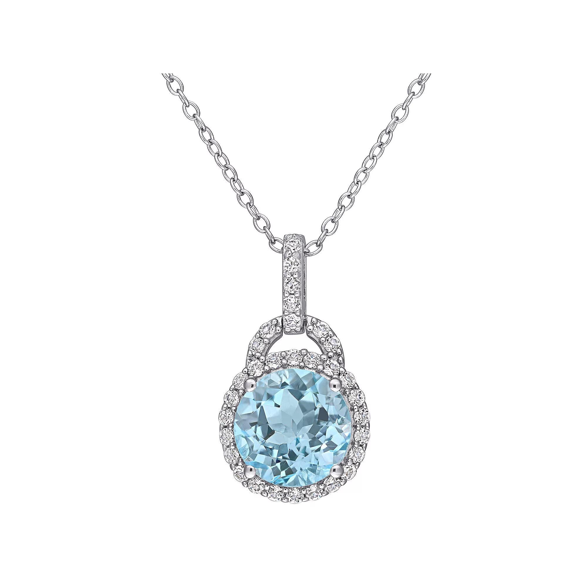 Stella Grace Sterling Silver White & Blue Topaz Drop Pendant Necklace, Women's, Size: 18" Product Image
