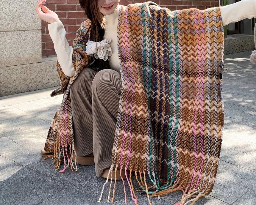 Plaid Fringed Shawl Product Image