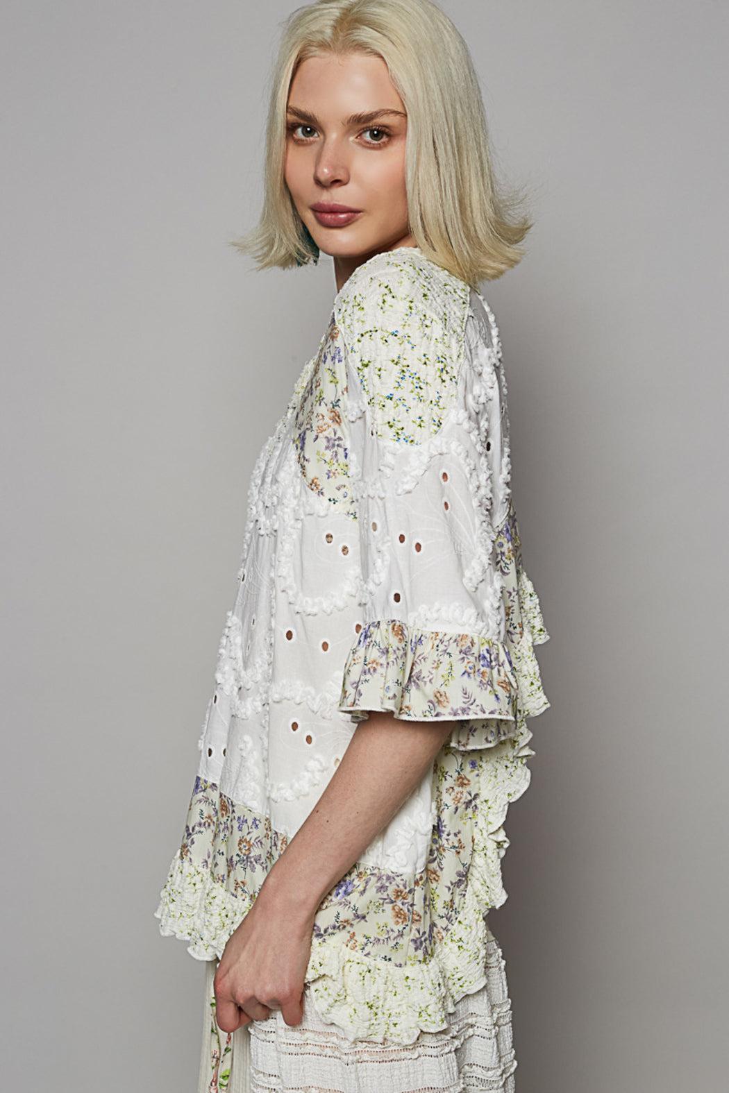 POL Off White Floral Short Sleeve Top Product Image
