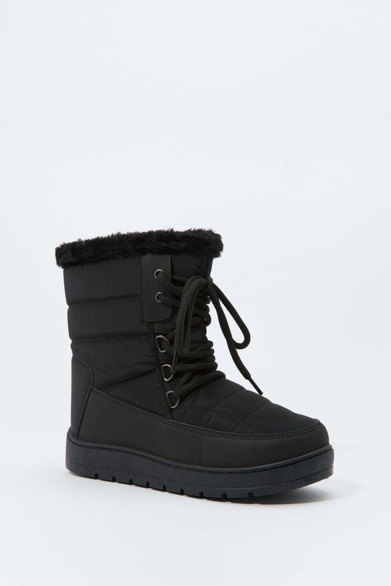 Faux Fur Collared Lace Up Winter Boot Female Product Image