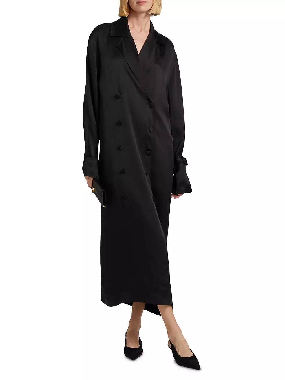 Satin Double-Breasted Trench Dress Product Image