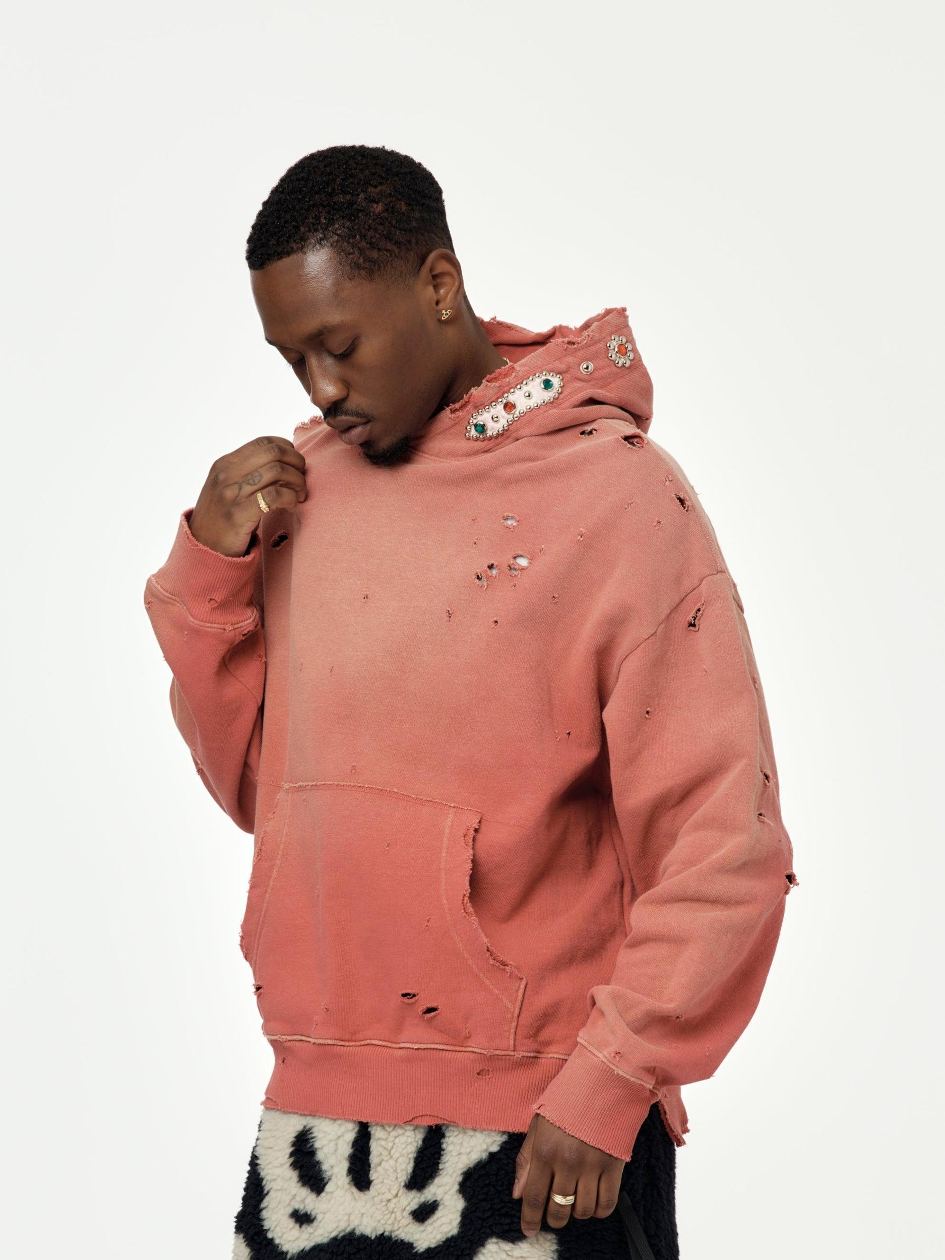 SWT Knit THRILLER Damaged Hoodie (STUDS) (Red) Product Image