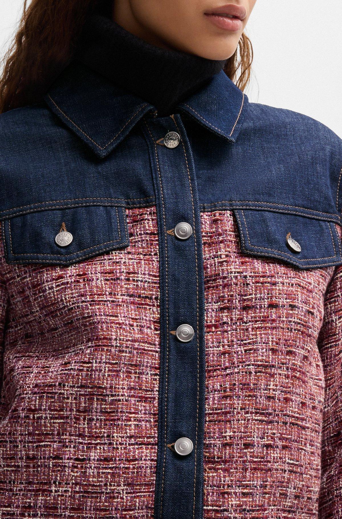 BOSS - Multicolored-tweed jacket with denim trims - Patterned Product Image