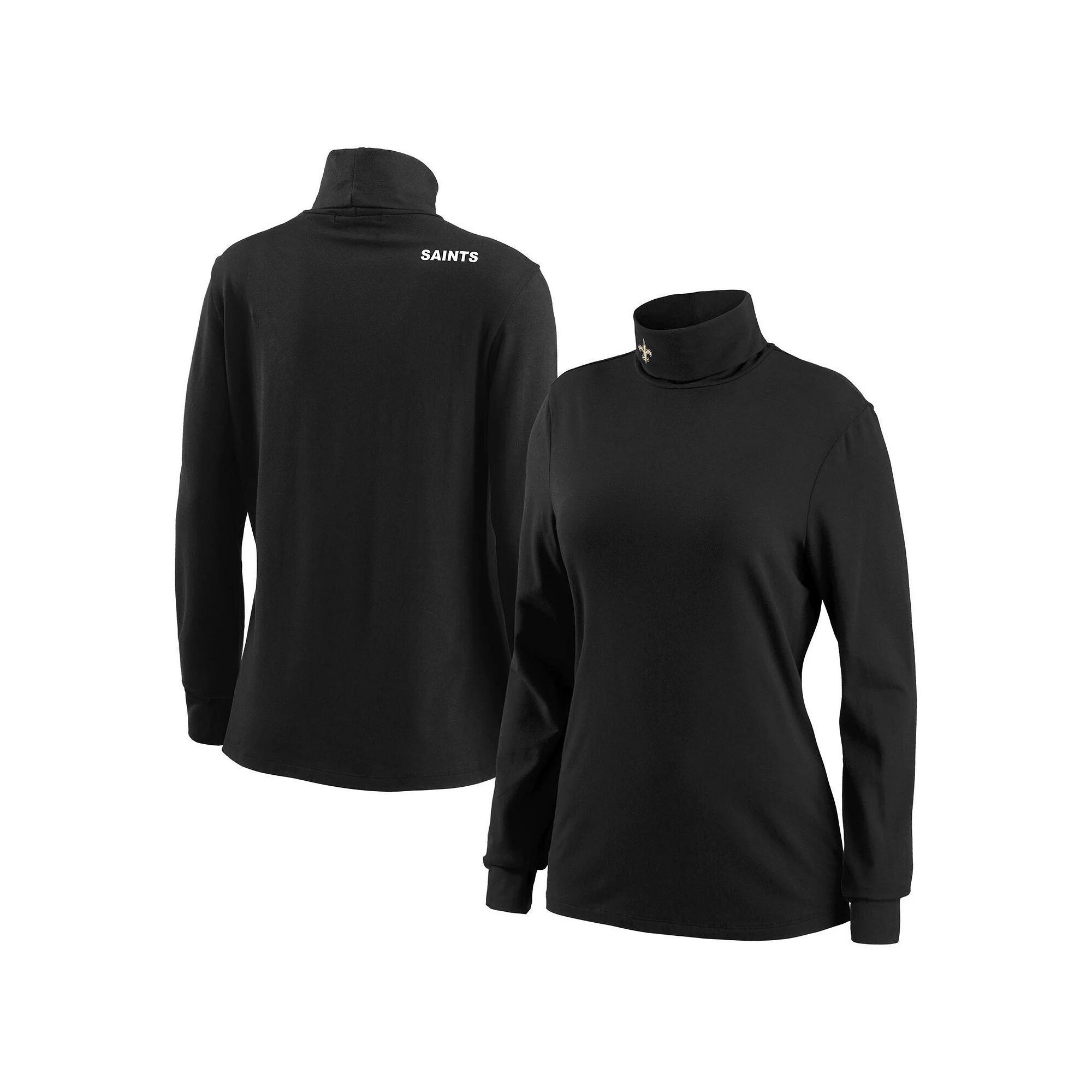 Women's WEAR by Erin Andrews Black New Orleans Saints Long Sleeve Tri-Blend Turtleneck T-Shirt, Size: Medium Product Image