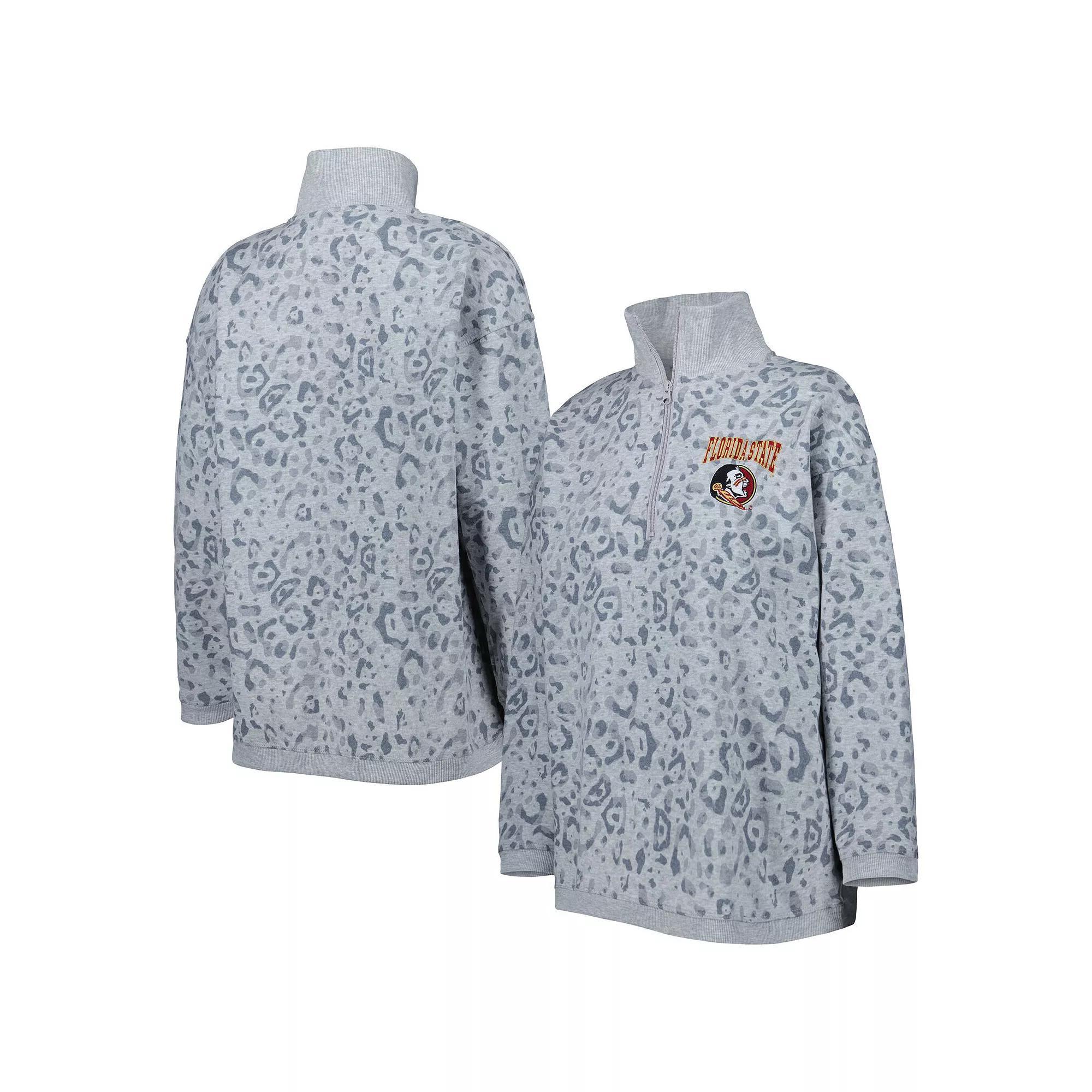 Women's Gameday Couture Heather Gray Florida State Seminoles Leopard Quarter-Zip Sweatshirt, Size: XL, Grey Product Image