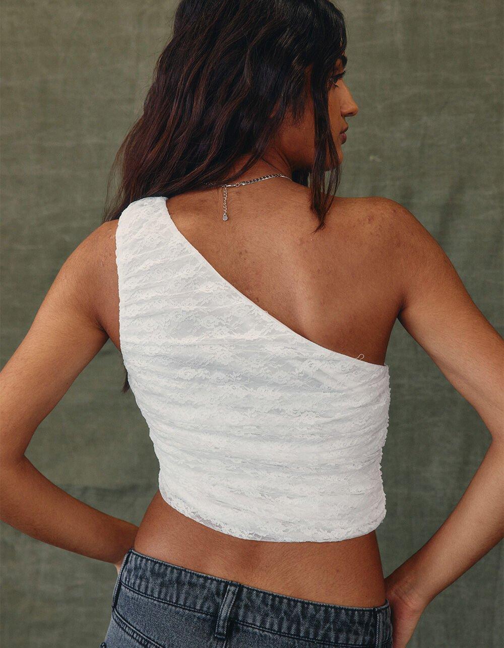 WEST OF MELROSE Lace One Shoulder Womens Top - CREAM Product Image