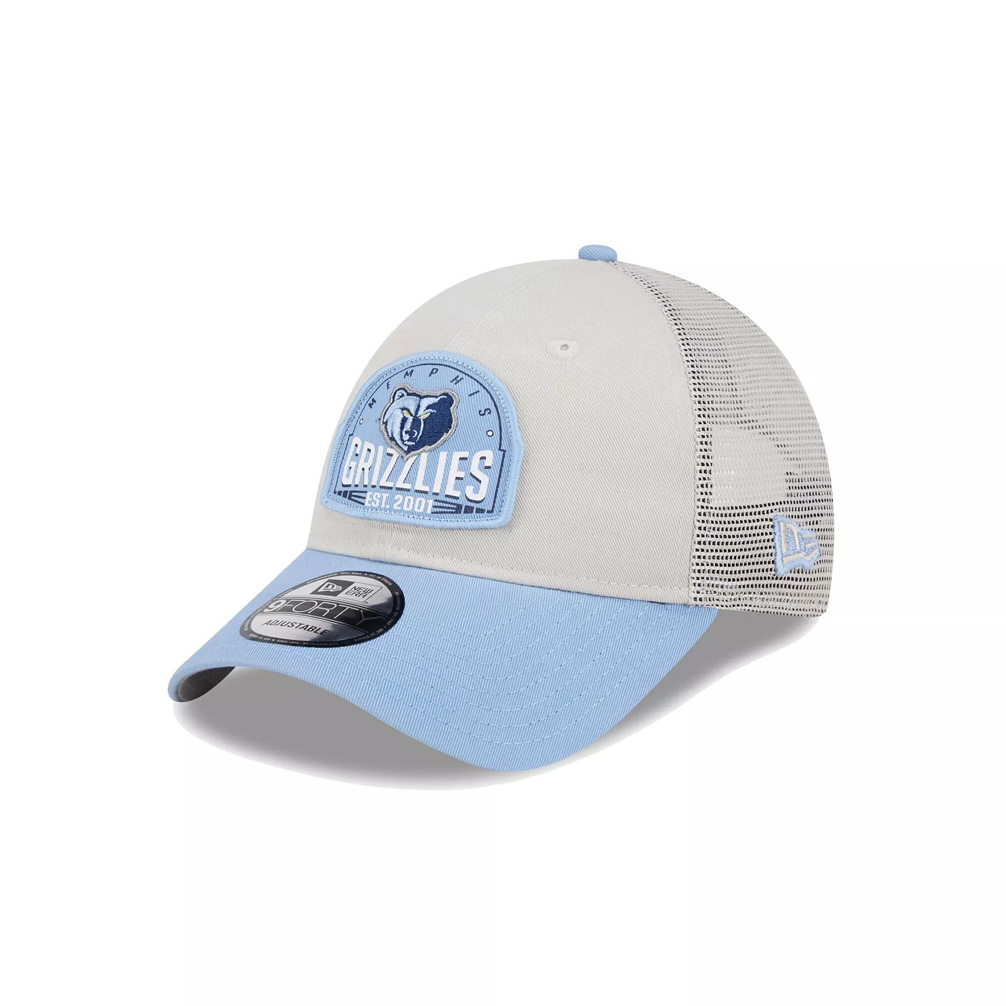 Men's New Era Khaki/Light Blue Memphis Grizzlies Throwback Patch Trucker 9FORTY Adjustable Hat, Grz Beig K Product Image