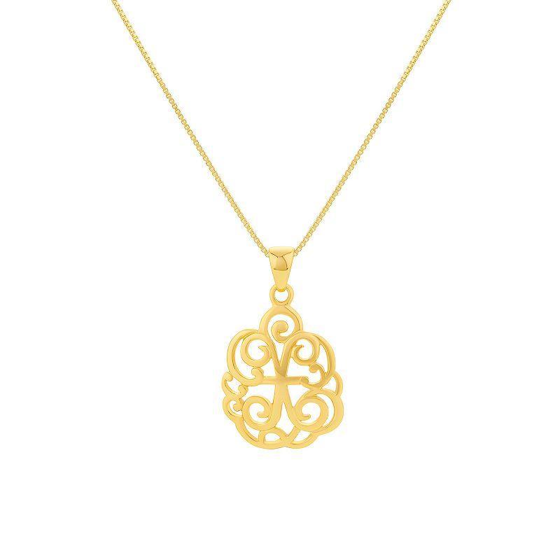 PRIMROSE Sterling Silver Monogram Initial Pendant Necklace, Women's, Size: 18", Gold Tone T Product Image