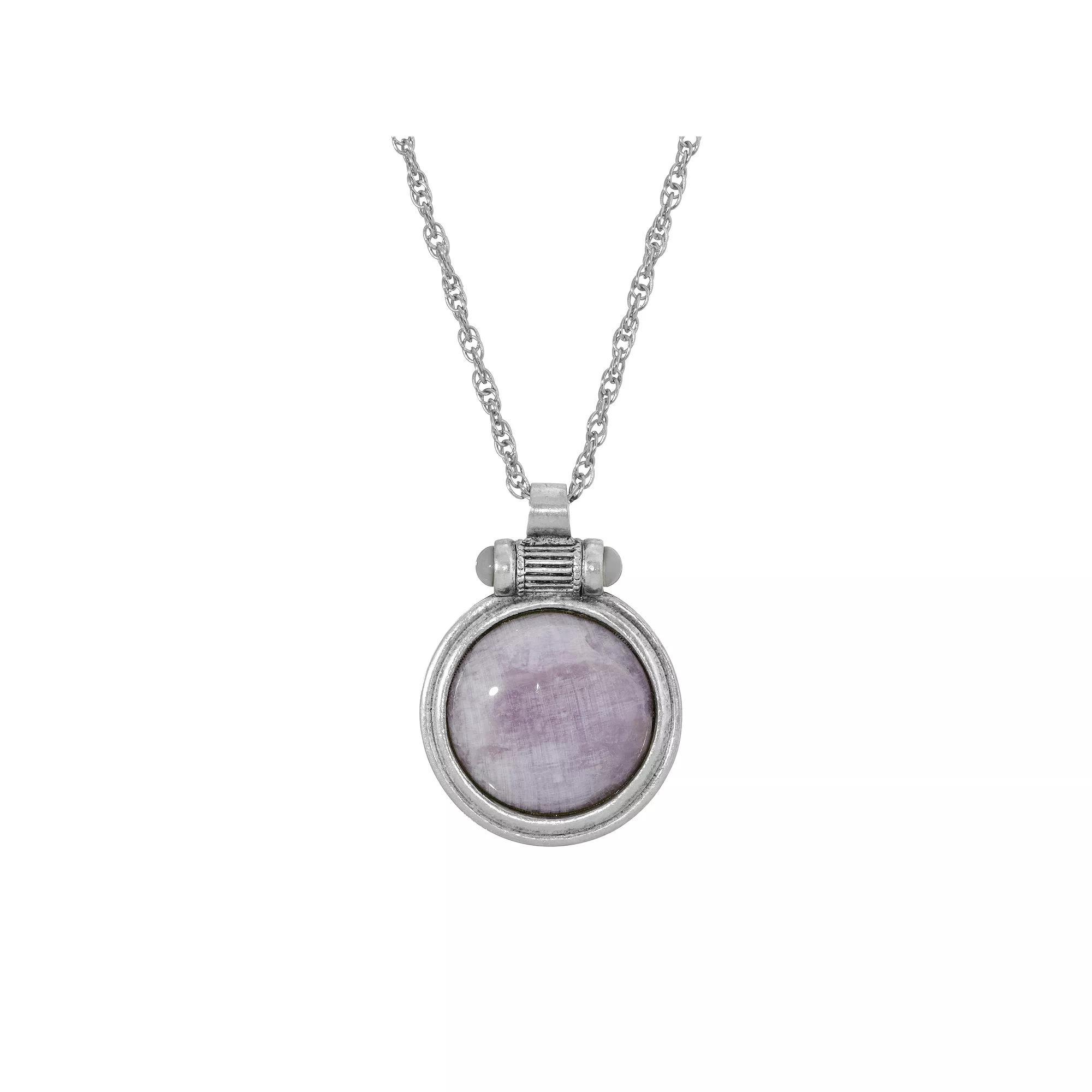 1928 Silver Tone Round Stone Pendant Pendant Necklace, Womens Purple Product Image