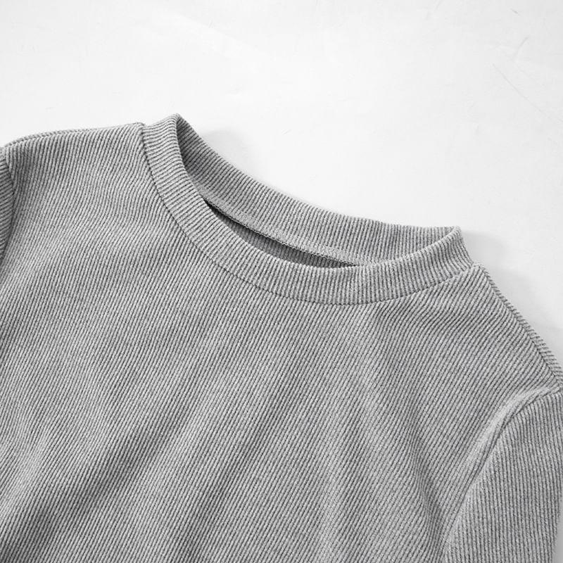 Flare-Sleeve Crewneck Plain Mini Sheath Dress Product Image