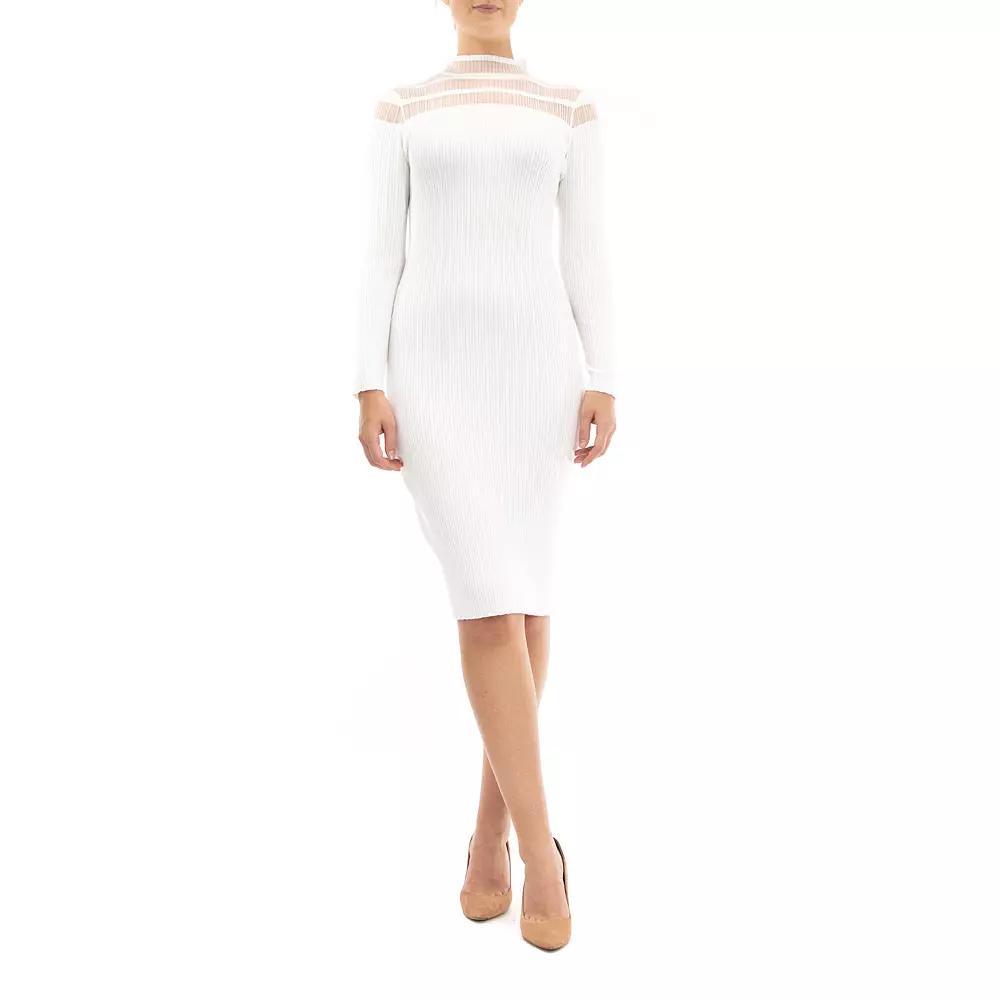 Women's Nina Leonard Mockneck Long Sleeve Midi Sweater Dress, Size: Small, Ivory Product Image