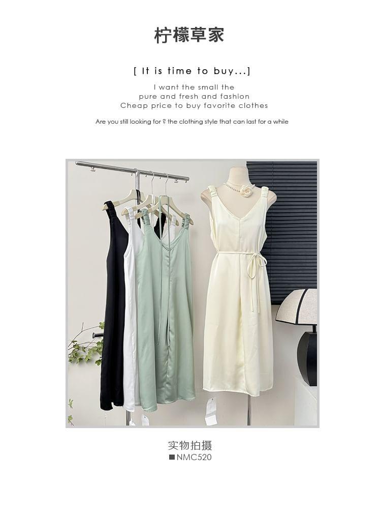 Sleeveless V-Neck Tank Dress with Sash Product Image