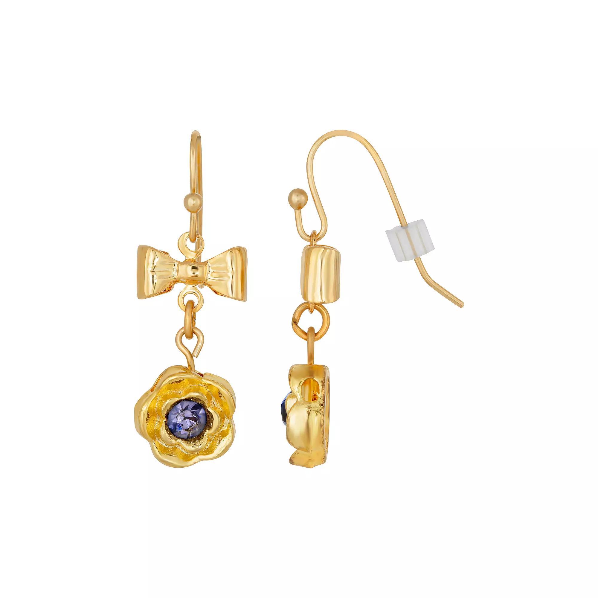1928 Gold Tone Purple Simulated Crystal Floral Drop Earrings, Womens Product Image