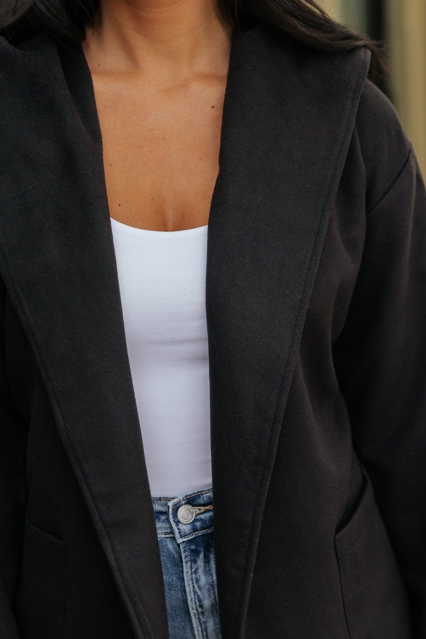 Sophisticated Black Tie Hooded Coat - FINAL SALE Product Image