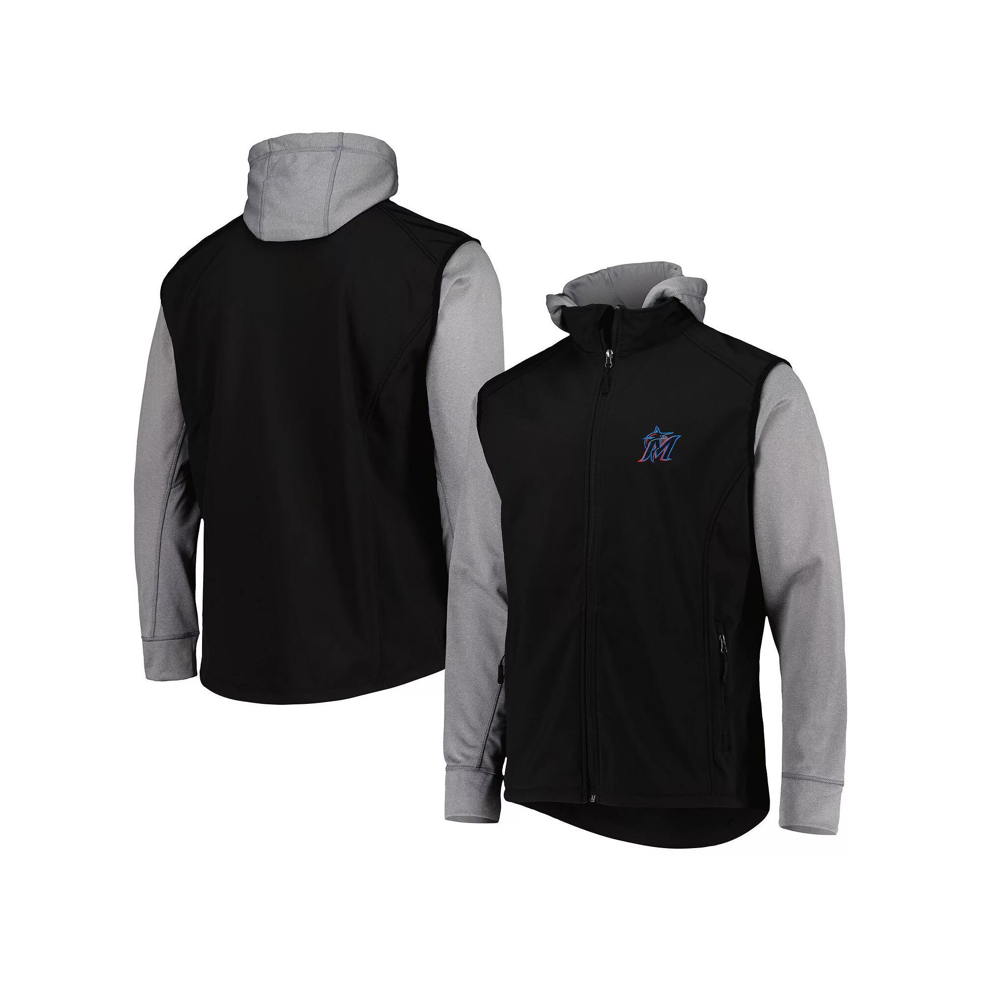 Men's Dunbrooke Black/Heather Gray Miami Marlins Alpha Full-Zip Jacket, Size: 2XL Product Image