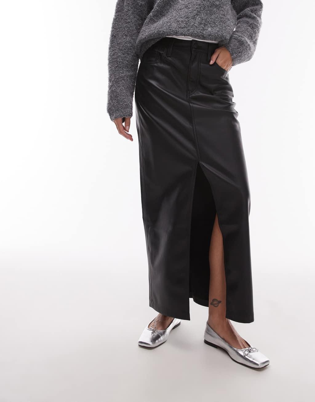 Levi's ankle column faux leather skirt in black Product Image