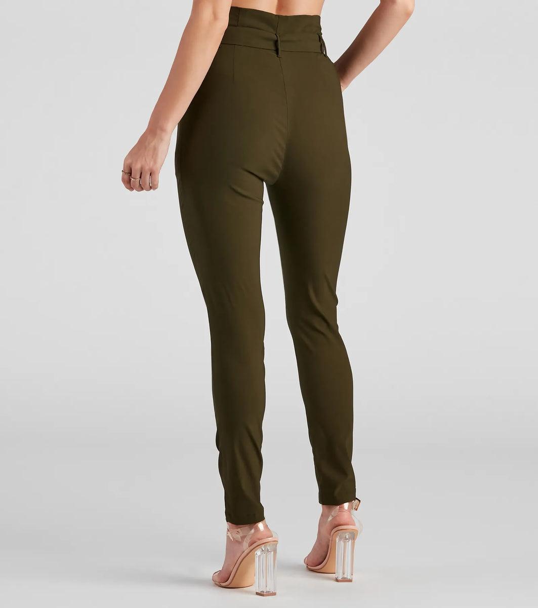 High Waist Paperbag Skinny Dress Pants Product Image