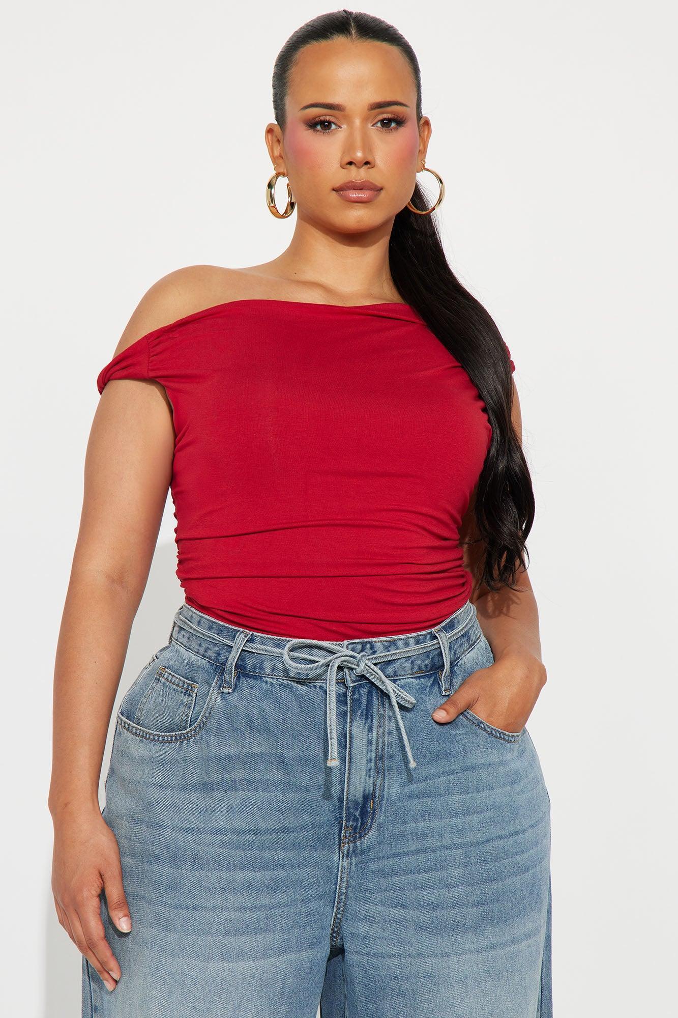 Kylie Off Shoulder Bodysuit - Red Product Image
