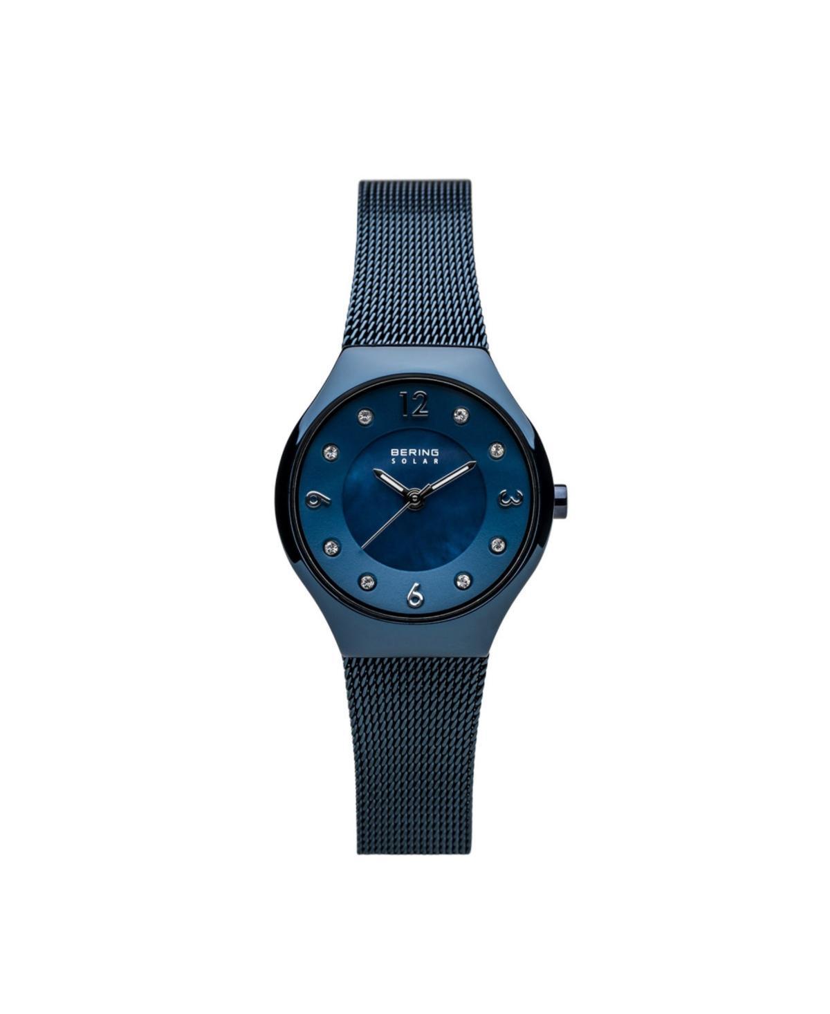 Womens Slim Solar Blue Stainless Steel Mesh Strap Watch Product Image