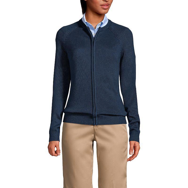 Women's Lands' End School Uniform Zipper-Front Cardigan Sweater, Size: Large, Classic Blue Product Image