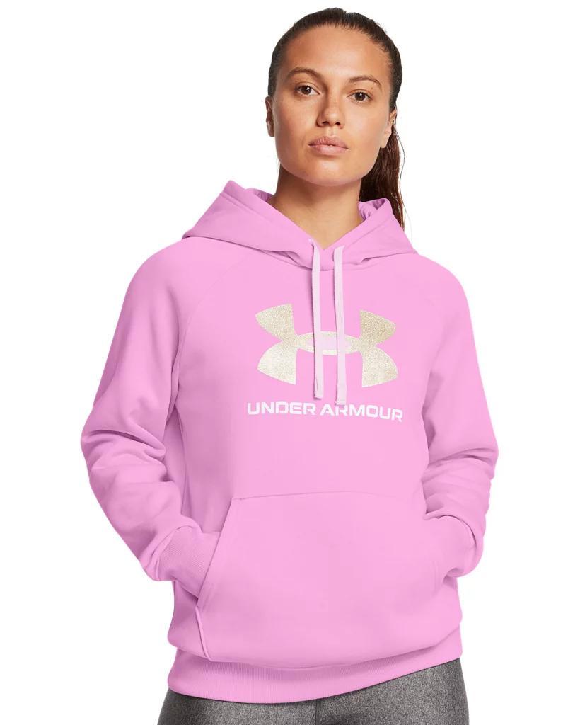 Plus Size Under Armour Rival Fleece Big Glitter Logo Hoodie, Women's, Size: 1XL, Stellar Pink Product Image