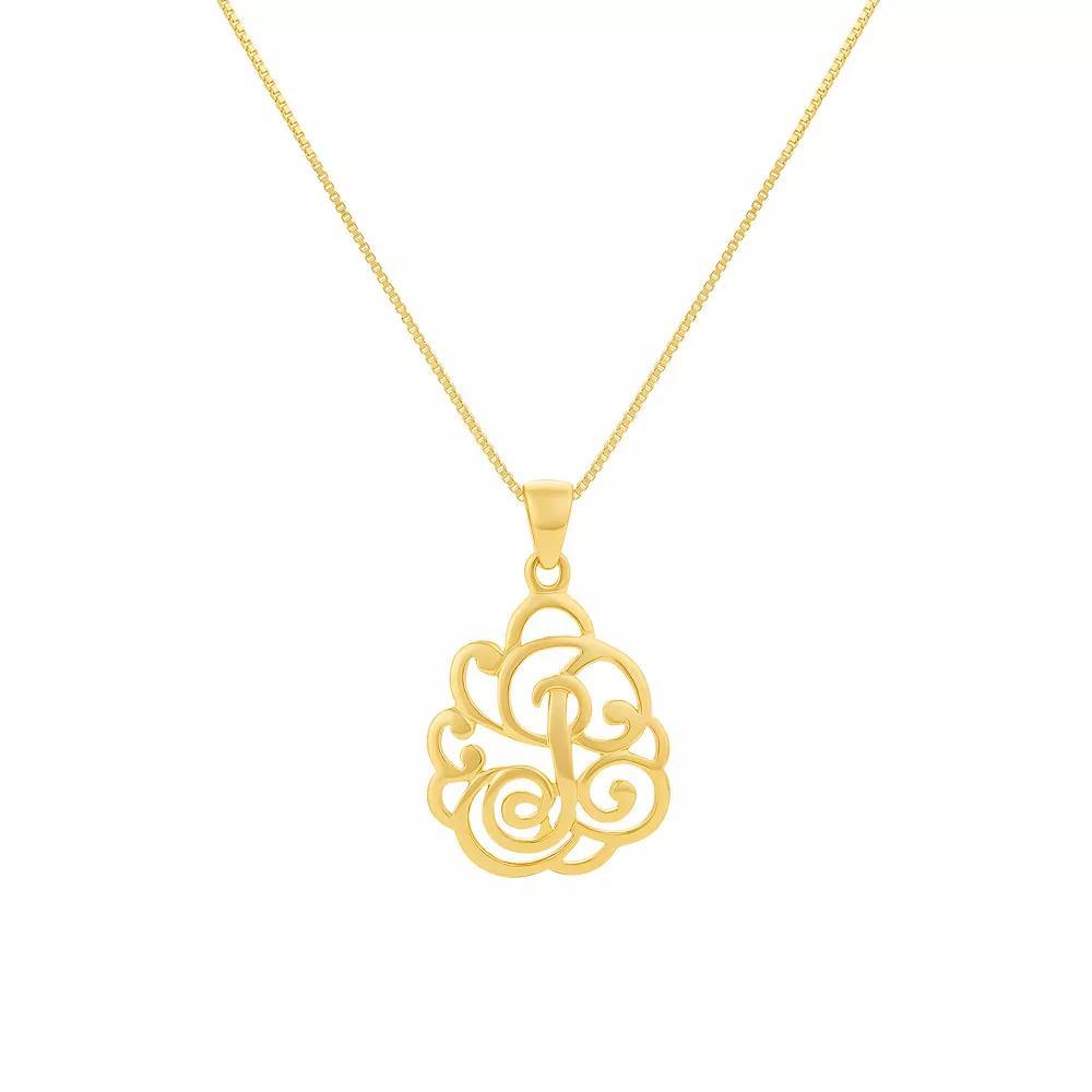 PRIMROSE Sterling Silver Monogram Initial Pendant Necklace, Women's, Size: 18", Gold Tone T Product Image