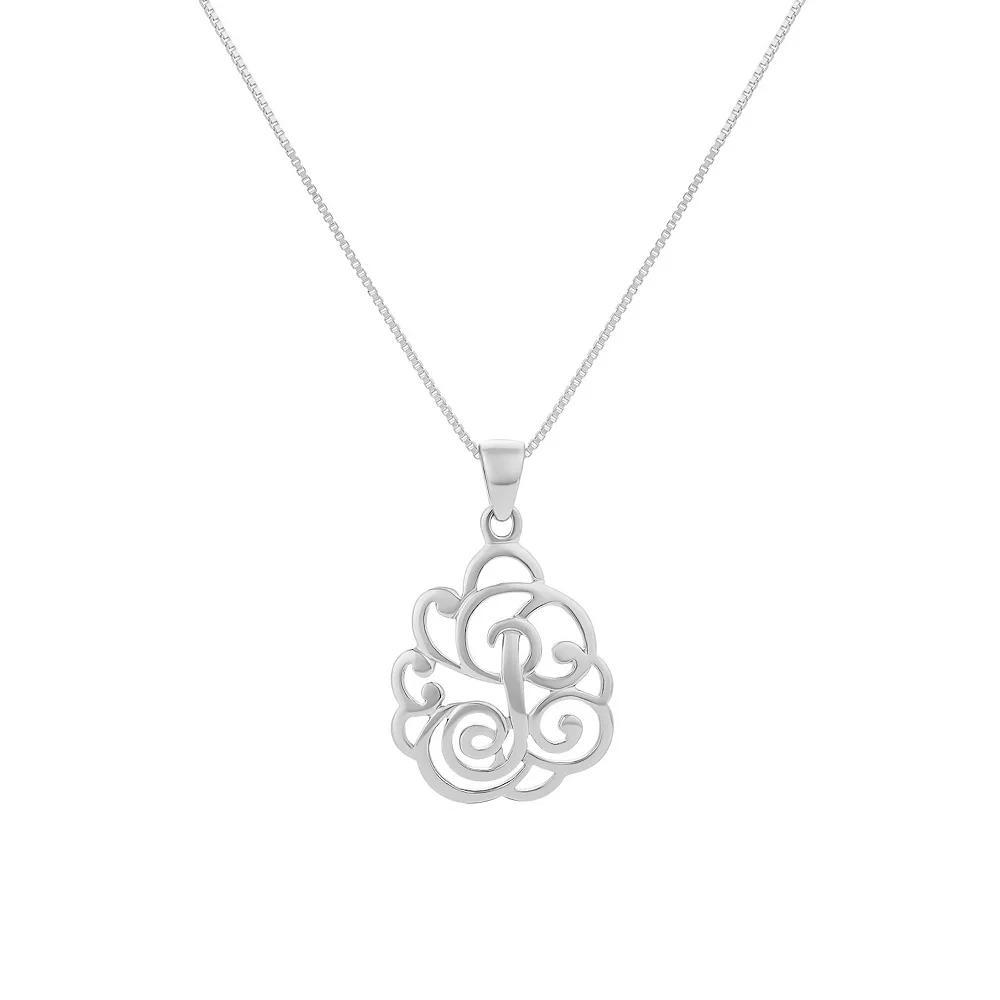 PRIMROSE Sterling Silver Monogram Initial Pendant Necklace, Women's, Size: 18", Silver Tone F Product Image