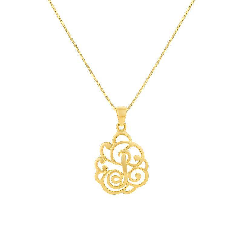 PRIMROSE Sterling Silver Monogram Initial Pendant Necklace, Women's, Size: 18", Gold Tone T Product Image